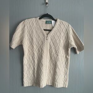 Vintage Parkhurst Cream Cable-Knit Zip-Up Short-Sleeve Cardigan Women’s Size M